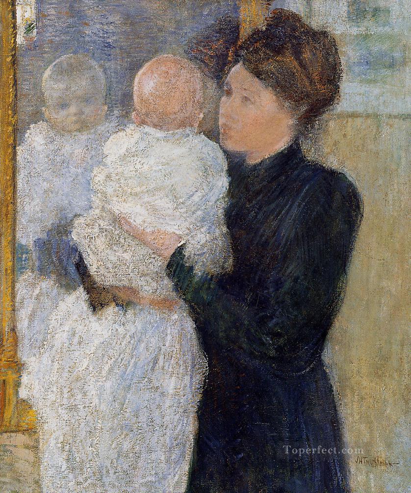母と子 印象派 ジョン・ヘンリー・トワクトマン油絵